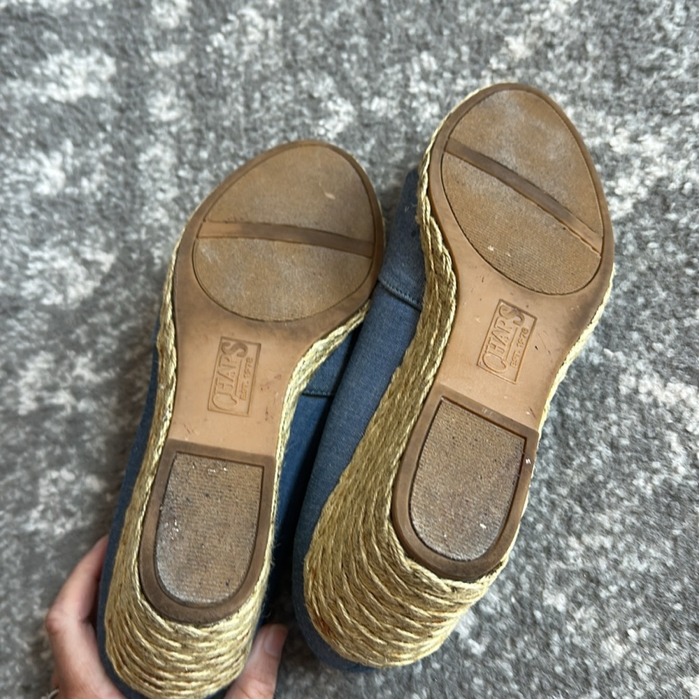 Chaps 💚 Blue and Tan Wedge Espadrilles - Picture 12 of 13